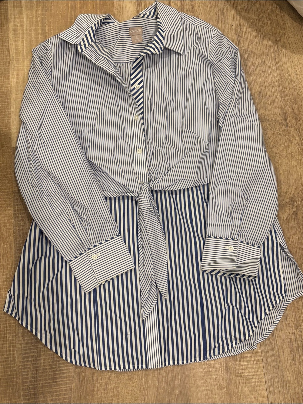 Chico's Blue and White Striped Button Up